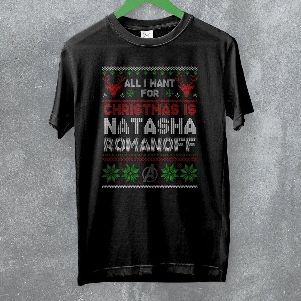 The Avengers Natasha Romanoff Ugly Christmas Movie Hero Holiday Gift T-Shirt .